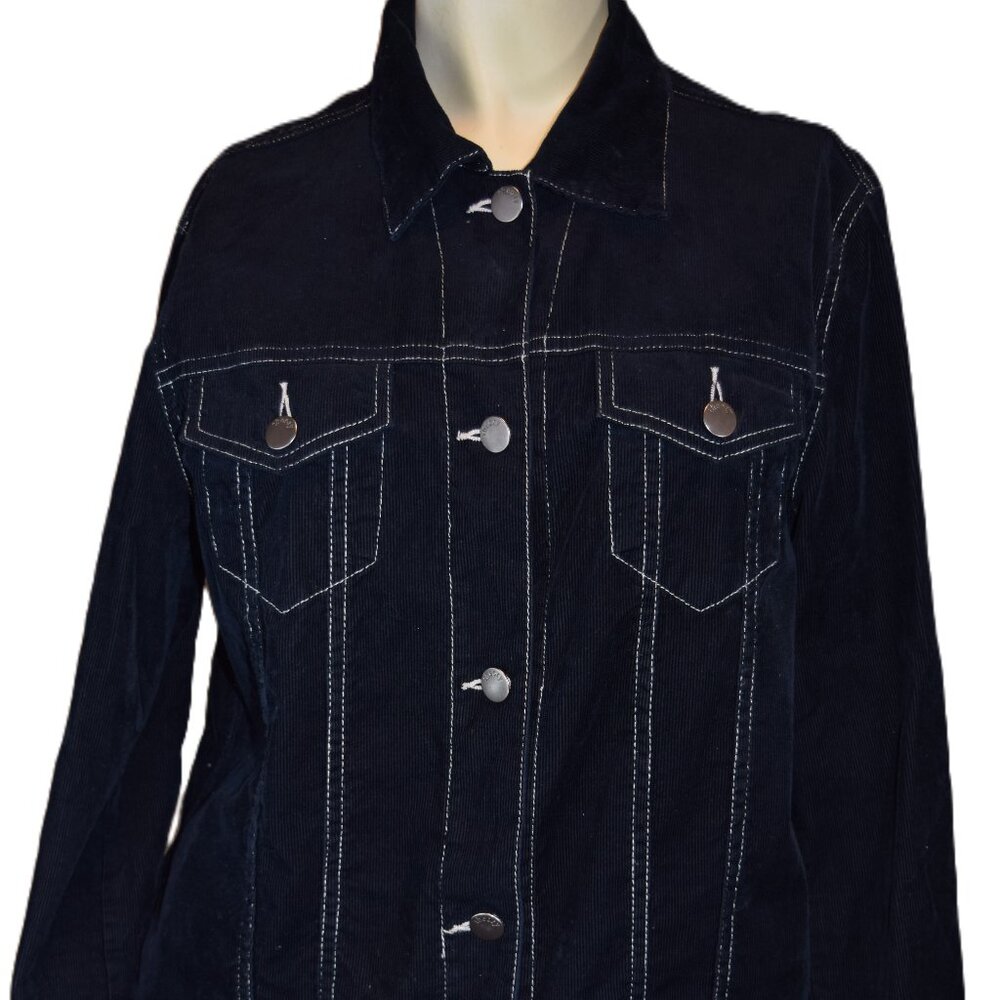 Theory Corduroy Jacket Womens L Large Black Cotton Lycra Blend 5 Metal Button